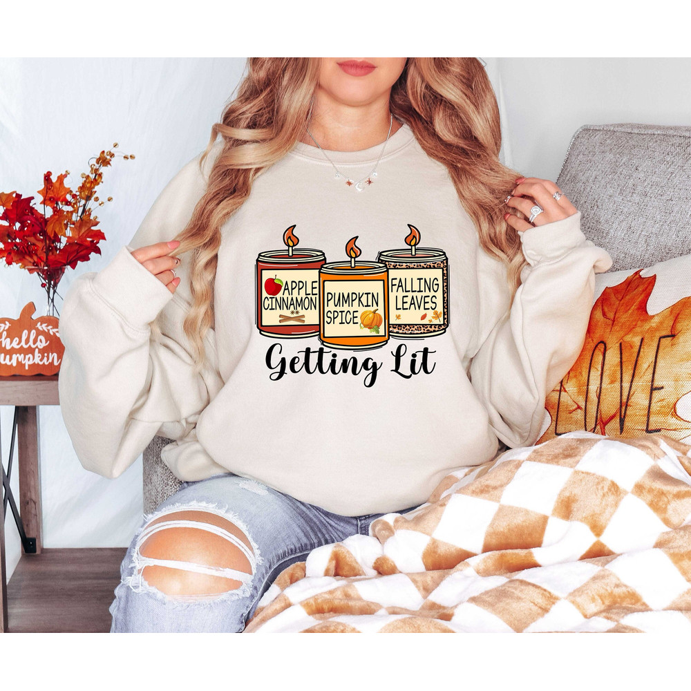 Getting Lit Candles Shirt, Cute Fall Shirt, Candle Lover Shirt, Getting Lit Thanksgiving Shirt, Candle Shirt, Pumpkin Spice Shirt.jpg