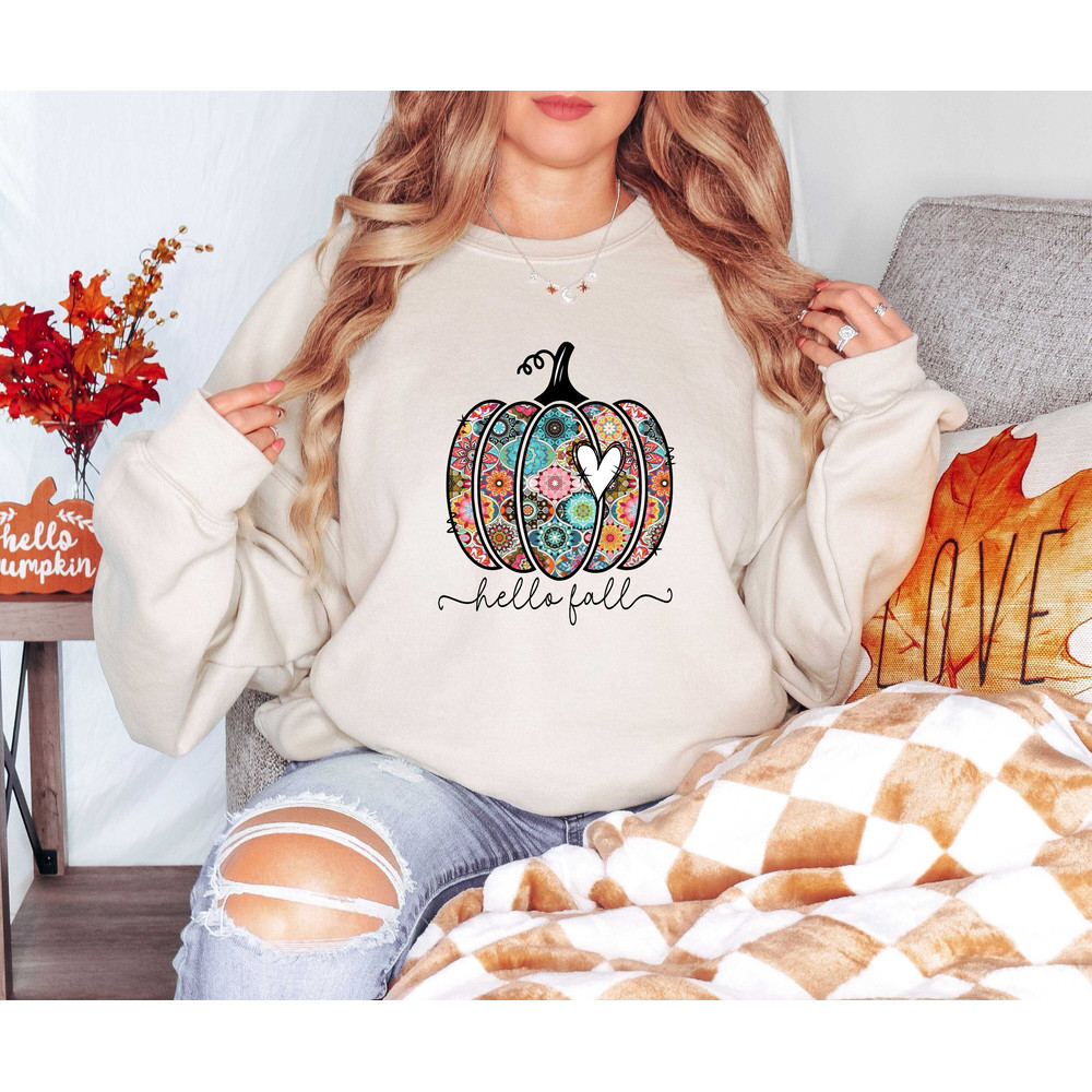 Hello Fall Pumpkin Shirt, Watercolor Pumpkin Shirt, Pumpkin Heart Sweater Shirt, Thanksgiving Fall Shirt.jpg