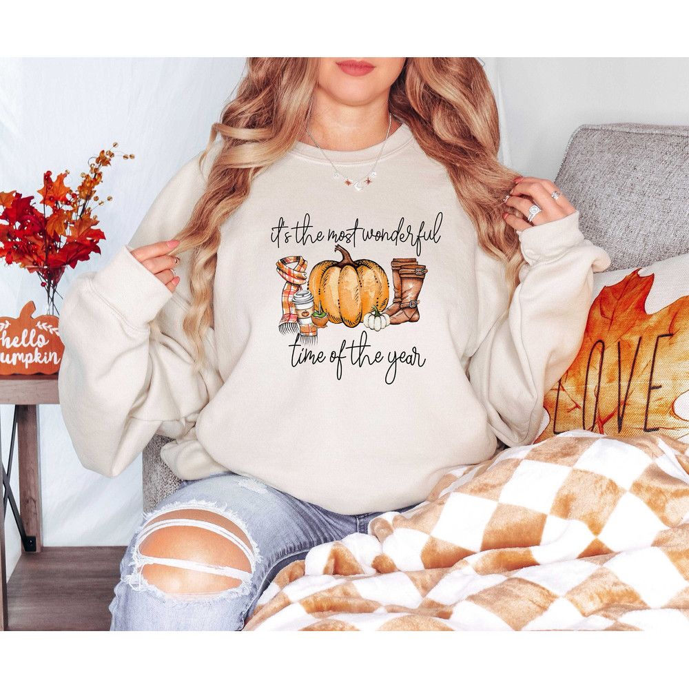 It is The Most Wonderful Time Of The Year, Scarf Pumpkin Boots, Cute Fall Sweatshirt, Gift For Women, Fall Tee For Women, Autumn Sweatshirt.jpg