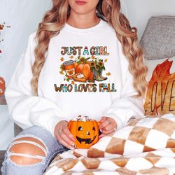 just a girl who loves fall, fall lovers shirt, fall shirt for girl, cute fall tshirt, autumn fall tee, pumpkin pie coffe