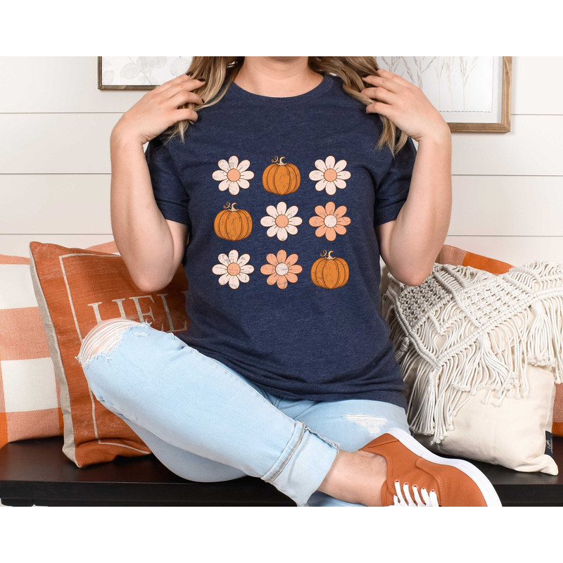 Pumpkin and Daisy Sweatshirt, Floral Pumpkin Shirt, Pumpkin Season is Start, Hello Pumpkin Shirt, Pumpkin Shirt For Women, Cute Women Gift.jpg