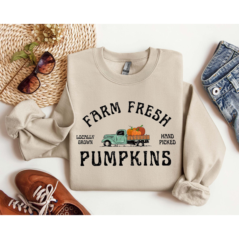 Farm Fresh Pumpkin Sweatshirt, Fall Crewneck Sweatshirt, Pumpkin Shirt, Fall Sweater, Pumpkin Patch Sweatshirt, Womens Fall Shirt, Fall Gift.jpg