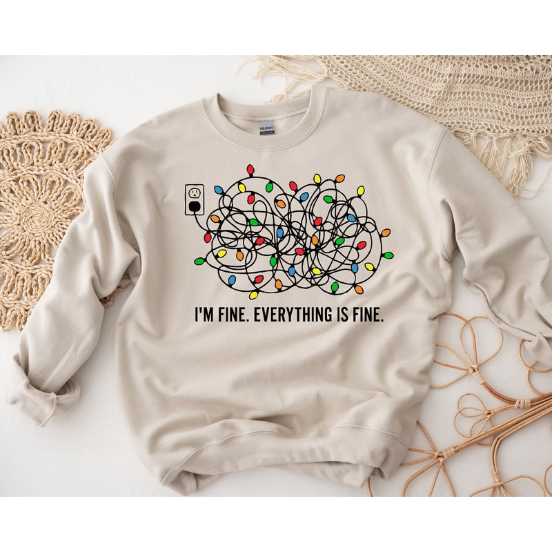Funny Christmas Lights Shirt, I'm Fine Everything Is Fine Sweatshirt, Christmas Gift Shirt, Christmas Lights Tee, Funny Holiday gift Tee.jpg
