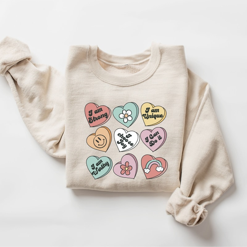 Positive Affirmations Sweatshirt, Teacher Valentine Sweatshirt, Women's Valentines Day Sweatshirt, Retro Heart Sweatshirt.jpg