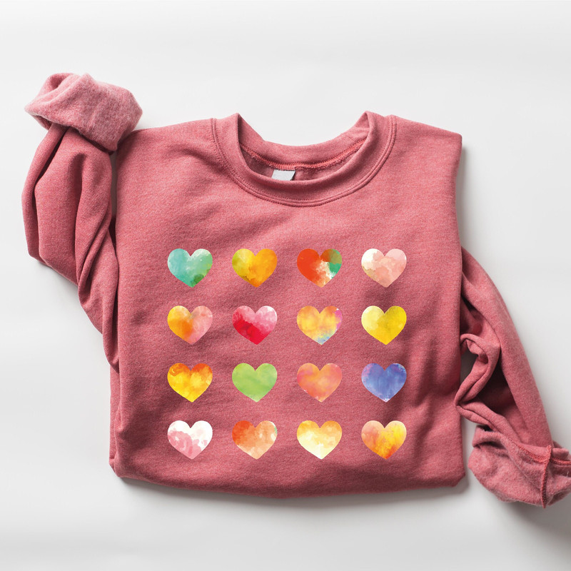 Womens Graphic Hearts Sweatshirt, Love Valentine Sweatshirt, Teacher Valentine Sweatshirt, Happy Love Sweatshirt, Valentines Day Shirt.jpg