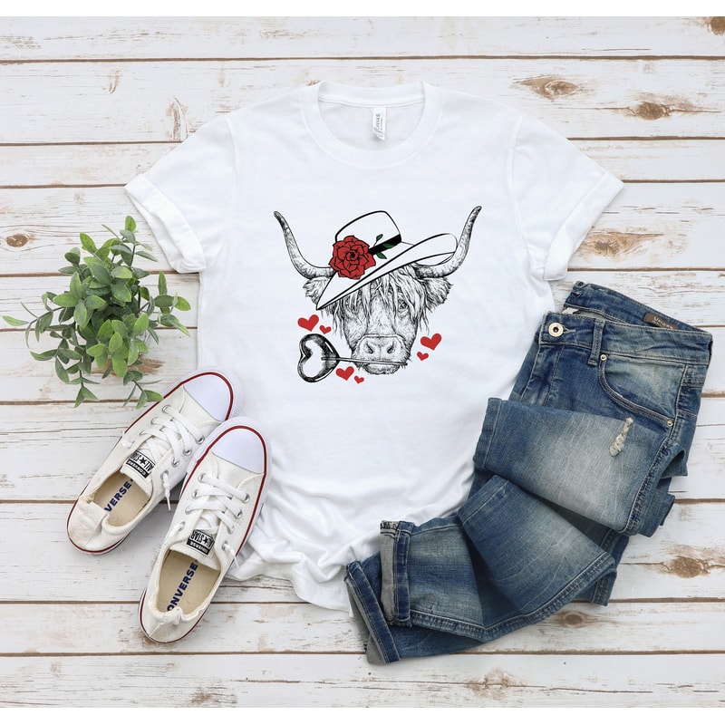 Valentine Highland Cow Shirt, Western Shirt, Country Shirt, Cow T-shirt, Farm Life, Southern Shirt, Rodeo Shirt, Boho Tee, Gift for love.jpg