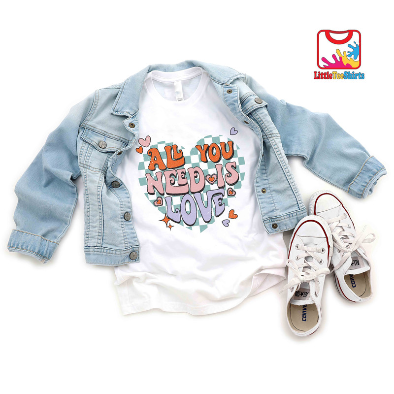 All You Need Is Love Kids Shirt, Retro Valentines Day Toddler Tee, Cute Valentines Kids Tee, Valentines Gift For Kids.jpg