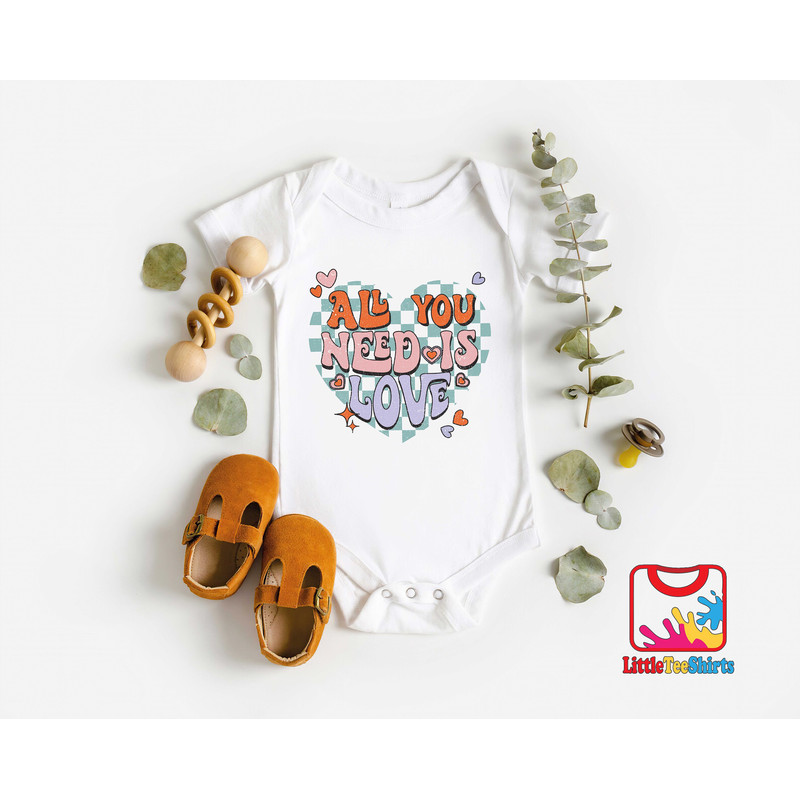 All You Need Is Love Onesie®, Retro Valentines Day Bodysuit, Cute Valentines Baby Onesie®, Valentines Gift For Kids.jpg