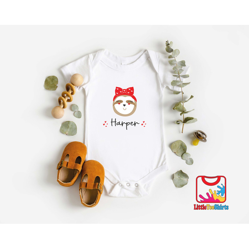 Cute Sloth Baby Onesie®, Personalized Valentine's Day Onesie®, Custom Name Sloth Baby Onesie®, Gift For Valentine's Day.jpg