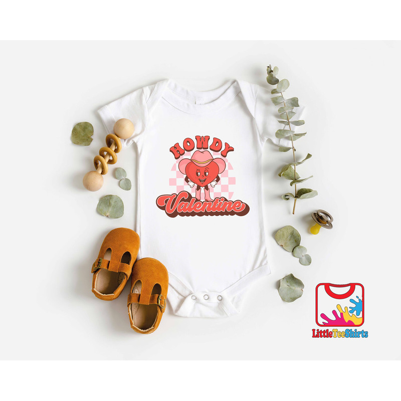 Howdy Valentine Baby Onesie®, Cute Retro Country Natural Baby Onesie®, Vintage Valentine's Day Bodysuit.jpg