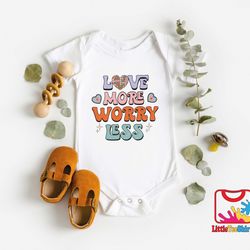 love more worry less baby onesie, retro valentines day bodysuit, cute valentines day onesie, valentines gift for kids