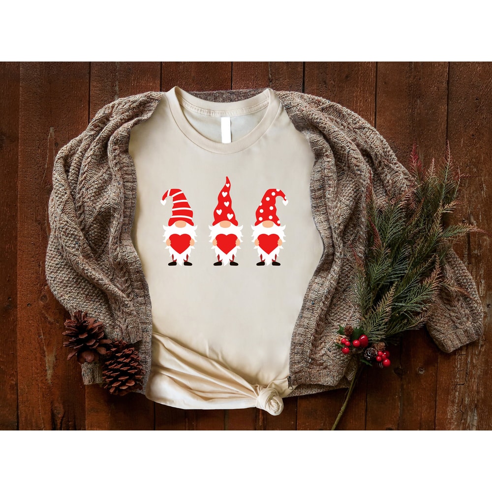 Valentine Gnomes With Heart Shirt, Heart Shirt, Cute Valentine Shirt, Red Gnomes Valentines, Valentines Day Gift, Love Gnome Shirt.jpg