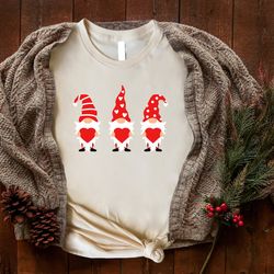 valentine gnomes with heart shirt, heart shirt, cute valentine shirt, red gnomes valentines, valentines day gift, love g
