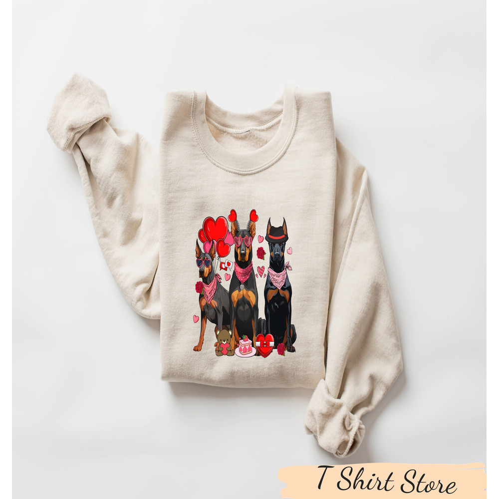 Doberman Valentines Day Sweatshirt, Doberman Mom Sweater, Doberman Pinscher Valentine Shirt, Doberman with Heart, Happy Valentine Sweater.jpg