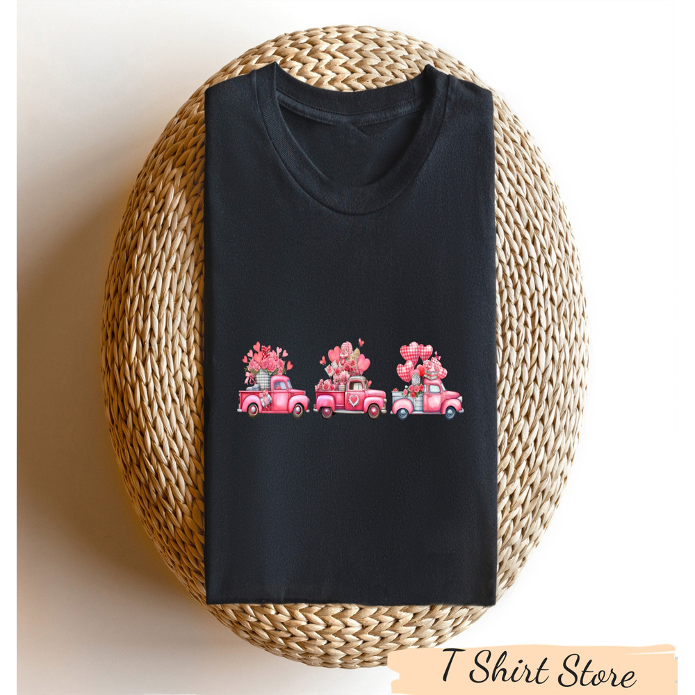 Valentine's Day Truck and Heart Balloon Shirt, Pink Truck and Balloons Watercolor Monogram, Love Truck Hearts Valentines Day Sweatshirt.jpg