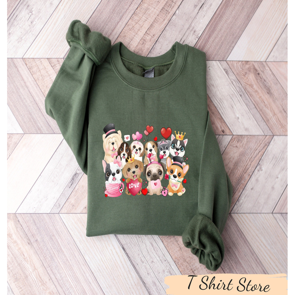 Valentines Day Lovely Dog Sweatshirt, Dogs Valentine Crewneck, Gift for Dog Lover Sweater, Toddler Valentines Day Tee, Dog Paw Love Gift.jpg