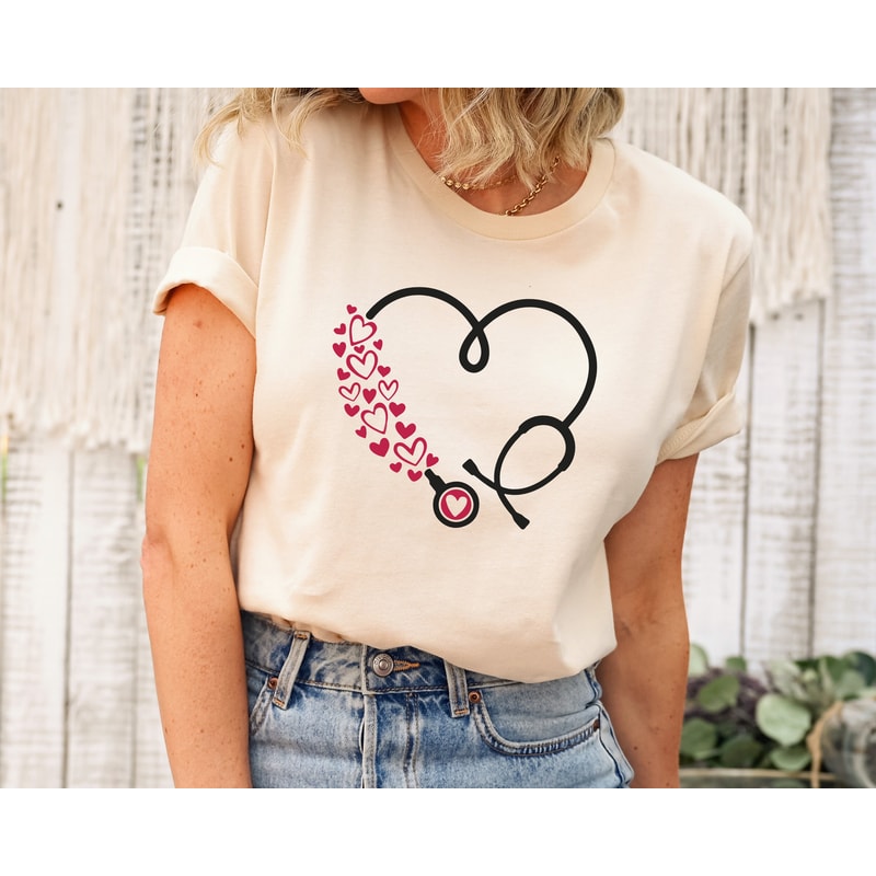 Valentines Day Nurse Shirt, Cute Nurse Valentines Day TShirt, Nurse Appreciation Gift for Nurse, Stethescope Nurse T Shirt, Nursing Student.jpg