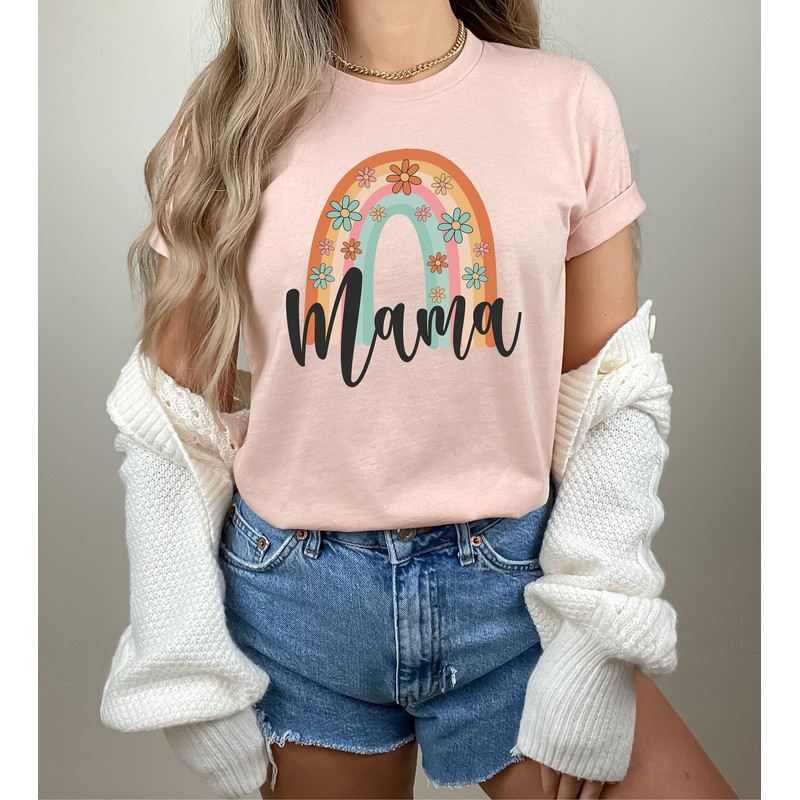 Mama T-Shirt - Mom Rainbow Flower Tee - Mother's Day Gift - Grandma Gift - Pregnancy Announcement Tee - New Mama Shirt - Baby Shower Gift.jpg