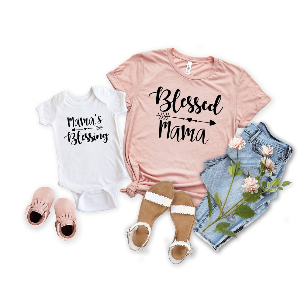 Mommy and Me Shirts Mama's Blessing Blessed Mama Shirt Baby Shower Gift Mommy and me matching shirts Mother Son Shirts Mother Daughter.jpg