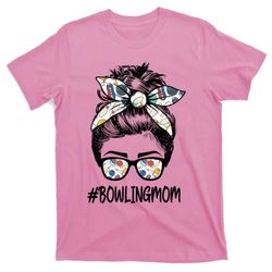 bowling mom life mothers day messy bun glasses bandana gift t-shirt