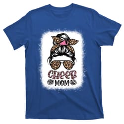 cheer mom leopard messy bun cheerleader bleached mothers day gift t-shirt