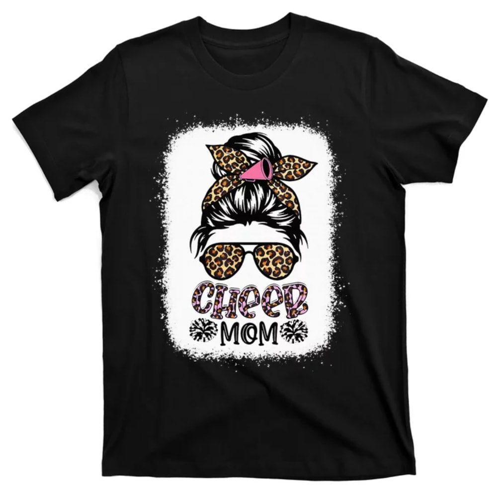 TeeShirtPalace Cheer Mom Leopard Messy Bun Cheerleader Bleached Mothers Day T-Shirt.jpg