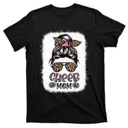 cheer mom leopard messy bun cheerleader bleached mothers day t-shirt