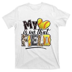 my heart on that field leopard softball mama mom mothers day t-shirt