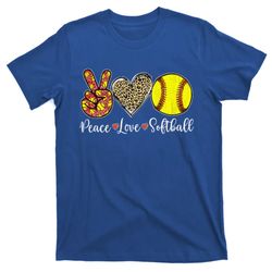 peace love softball leopard softball player mothers day t-shirt