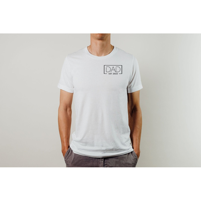 Dad Est 2023 Shirt, Dad Pocket Shirt, Minimalist Dad Shirt,Pregnancy Reveal Tee, Dad Surprise Bday Gift, Custom Dad Gift Est 2024.jpg