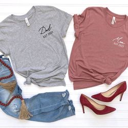 matching mom and dad shirt, dad pocket tee, pregnancy reveal, mom pocket t-shirt, mom est shirt, custom dad, minimalist