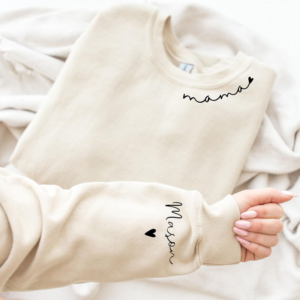 Custom Mama Sweatshirt with kids Name on Sleeve Neck Around New Mama Sweatshirt, Mothers Day Gift, Cool Mom, Personalized Gift, Mom Life.jpg