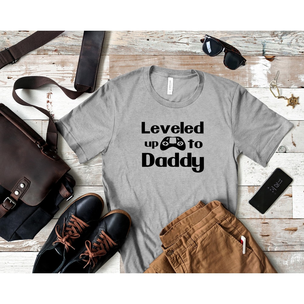 Leveled Up to Daddy Shirt, New Dad Shirt, Baby Announcement, New Dad Gift from Wife, Dad Hospital Outfit, New Daddy, Dad Level Unlocked.jpg