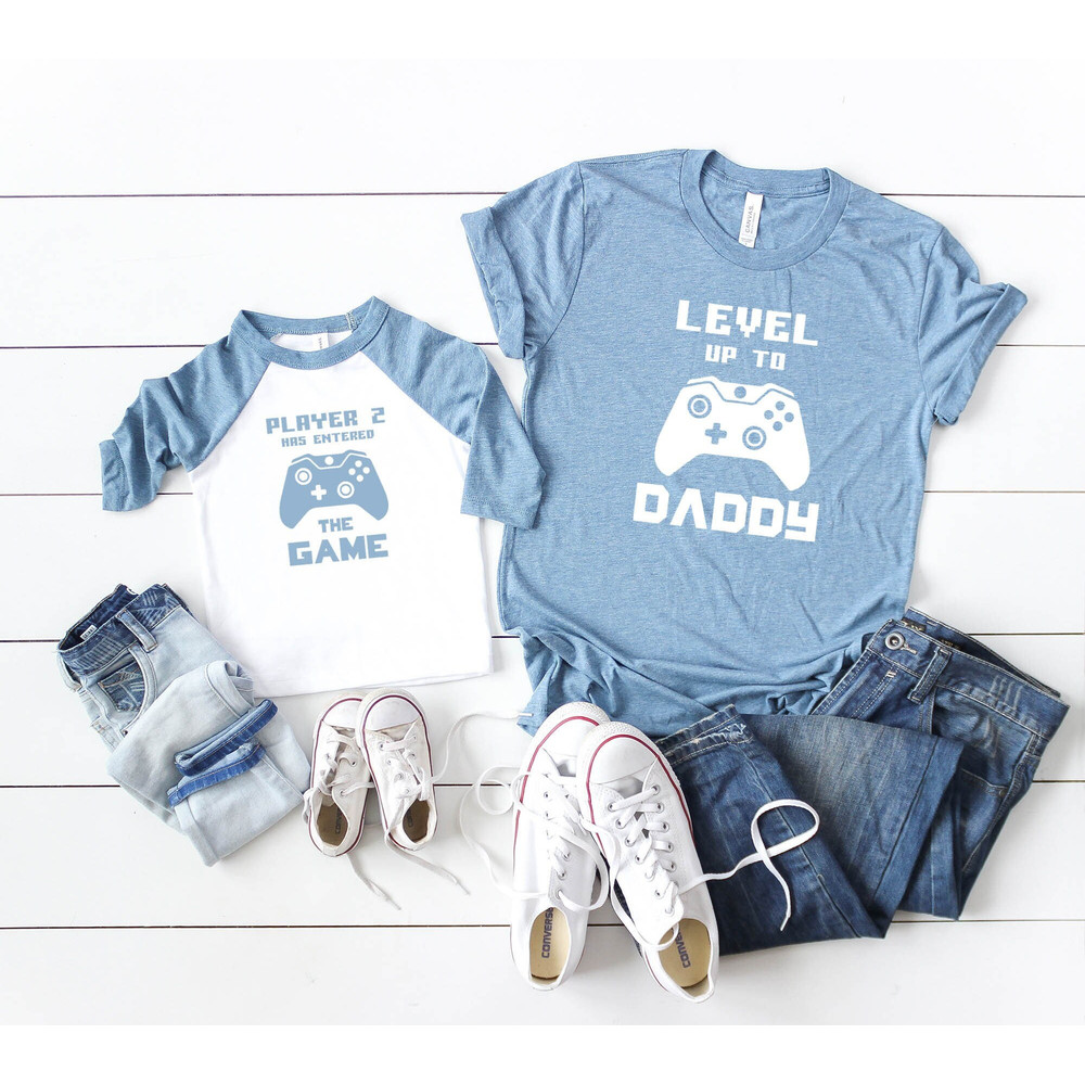 Leveled Up to Daddy Player 2 Has Entered the Game Shirt, Dad and Baby Matching Shirt, Dad and Son Matching, Father Son Matching Shirt.jpg
