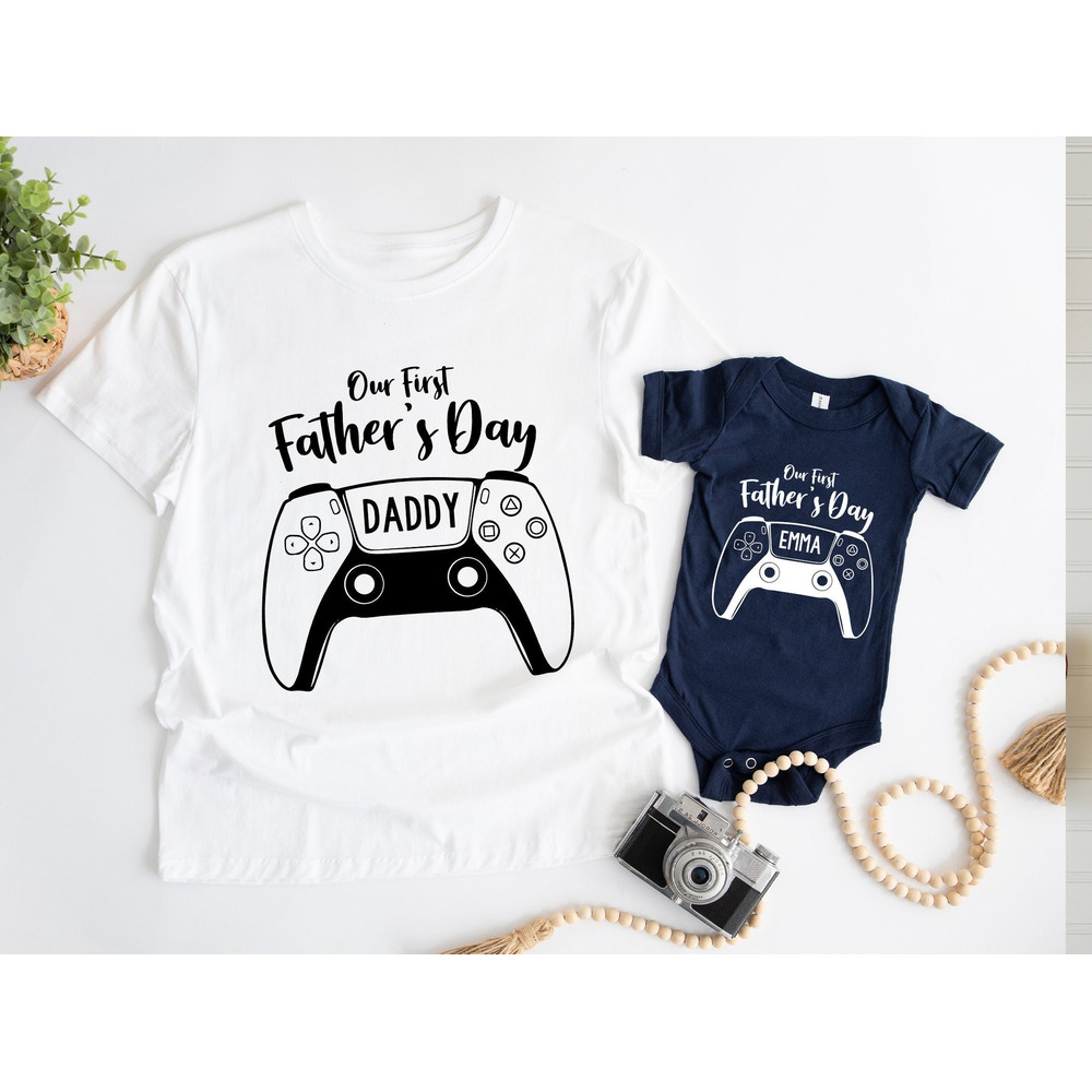Our First Father's Day Gamer Gift, First Fathers Day Personalized Matching Shirts, Dad & Baby Matching Gaming Shirt, Father's Day Baby Gift.jpg