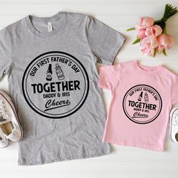 our first fathers day together shirt, personalized matching, beer milk bottle, 1st fathers day 2023, baby and daddy outf