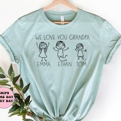 we love you grandpa t-shirt, personalized daddy t shirt, custom daddy papa grandpa tee shirt kids papa custom kid names