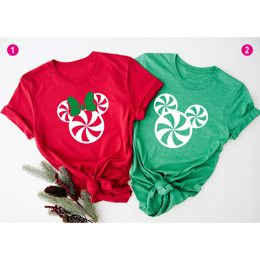 Fun Matching Disney Christmas Tees, Mickey Peppermint Swirl Tee, Minnie Swirl Matching Tee, Soft Comfy Disney Tee, Disney Shirt, Minnie Tee.jpg