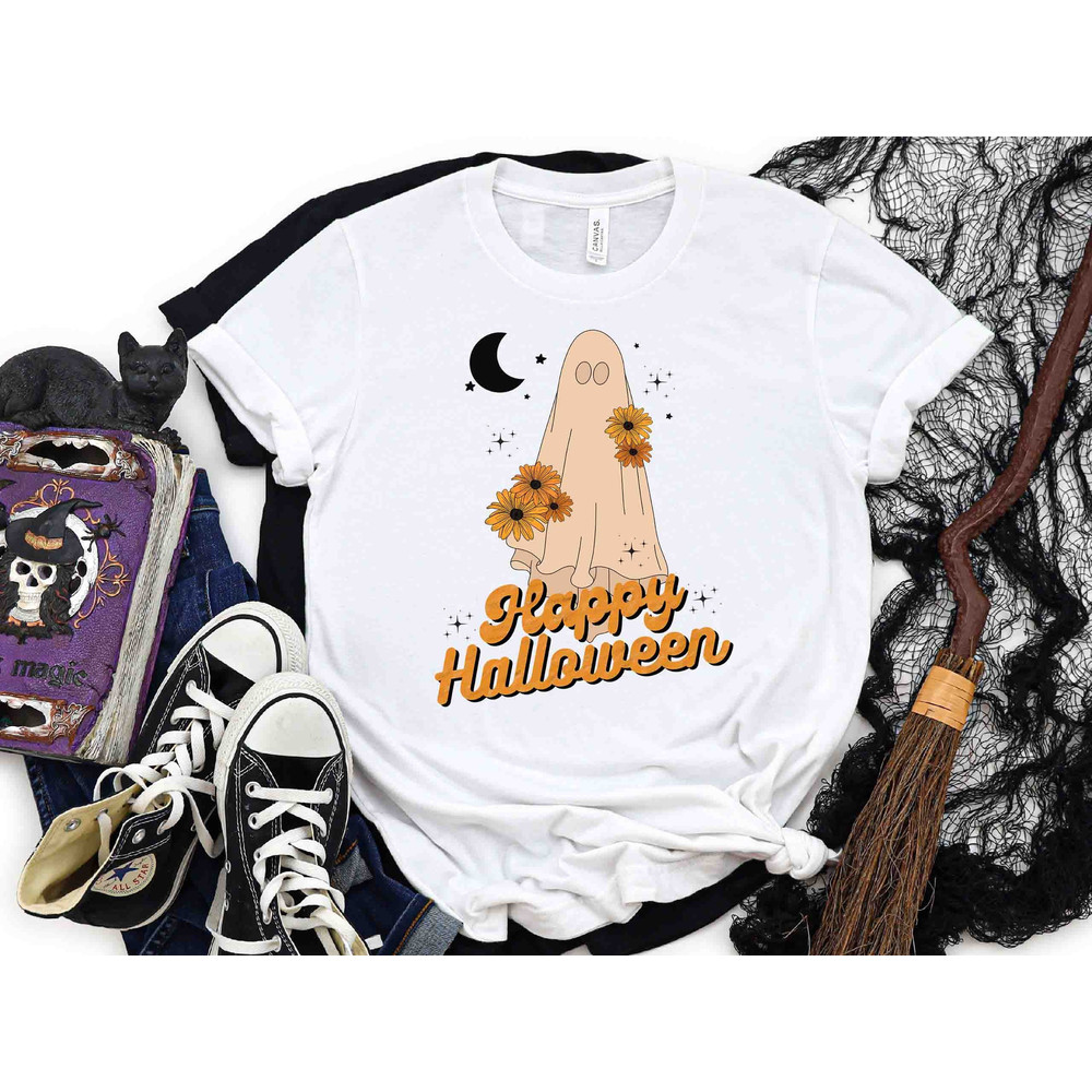 Happy Halloween, Cute Ghost, Spooky Season, Fall Holidays, Retro Shirt, Unisex Heavy Cotton Graphic Tee, Funny Shirt, Boogie, Cute Ghost.jpg