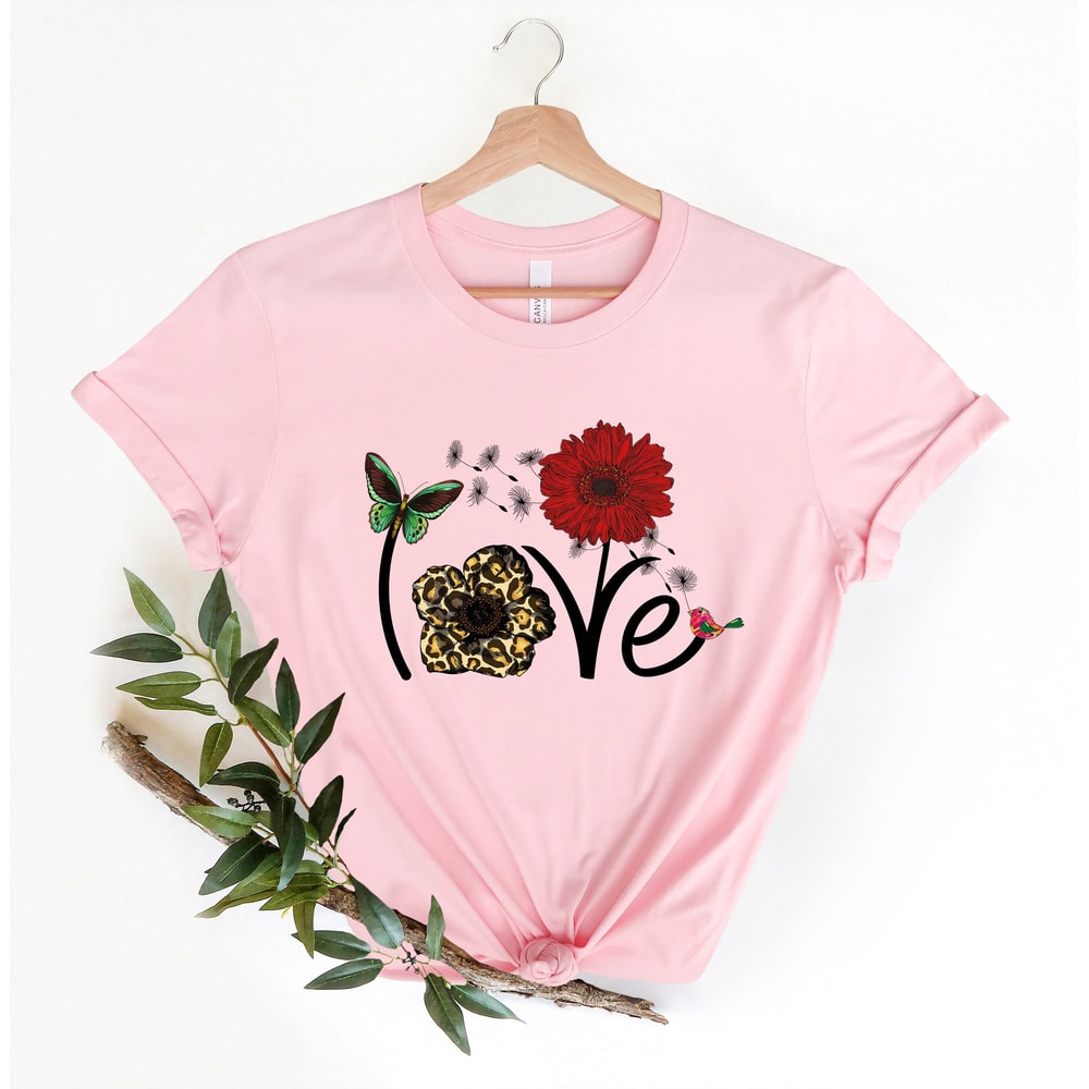 Love Shirt, Valentines day Shirt, Dandelion Butterfly Shirt, Inspirational Shirt, Kindness Tee, Spread Love, Wildflower Positive Quotes.jpg