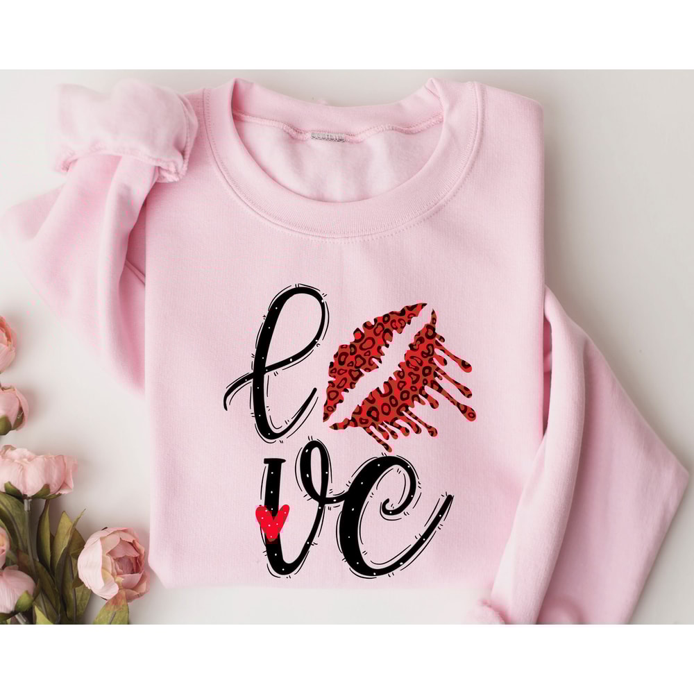 Love Valentine's Day Sweatshirt, Valentines Day Sweater, Leopard Lips Sweater Hoodie, Valentines Day Shirts for Women, Valentines Day Gift.jpg
