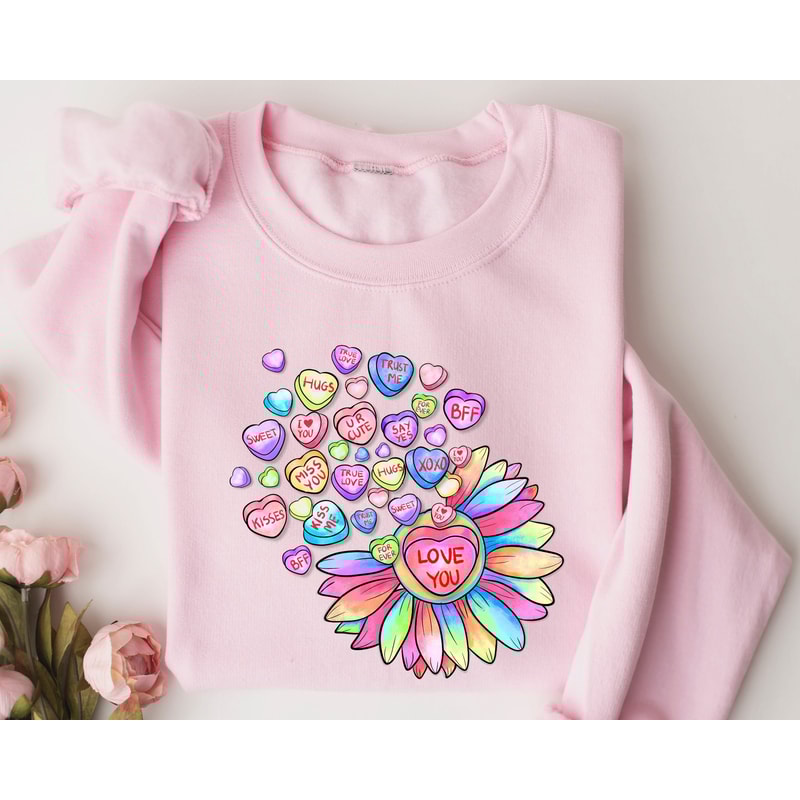 Love You Sunflower Sweatshirt, Valentines Day Hoodie, Conversation Hearts Sweatshirt, Valentines Day Shirts for Women, Valentines Day Gift.jpg