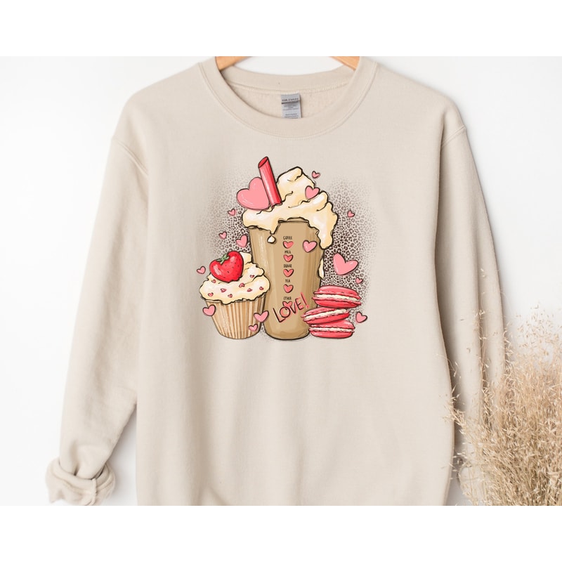 Valentine Coffee Sweatshirt, Love Macaron Sweatshirt, Womens Valentines Day Sweater, Lovery Sweatshirt, Valentines Day Hoodie.jpg