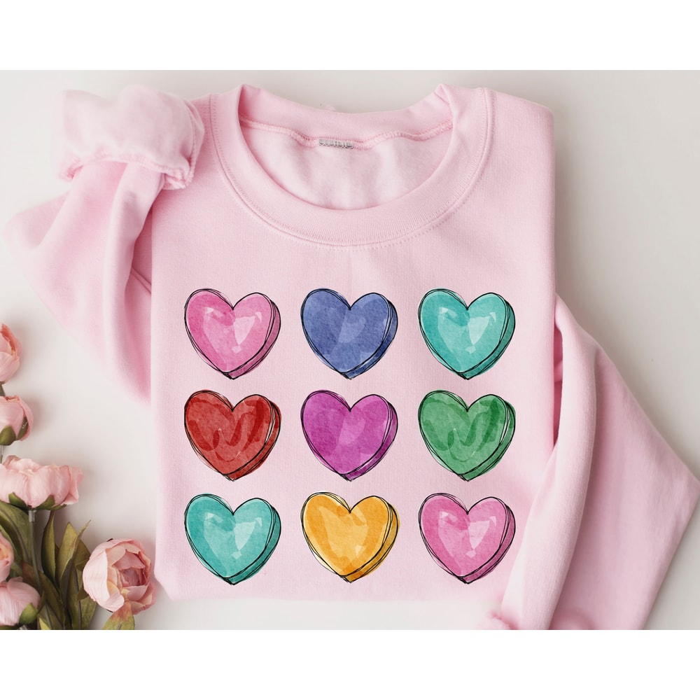 Valentines Watercolor Hearts Sweatshirt, Valentines Day Sweater, Valentines Day Gift, I Love You Hoodie, For Women Gift, Couple Shirt Gift.jpg