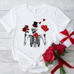 skeleton love shirt, skull valentines day shirt, valentines day gift, rose shirt, heart shirt, valentine skeleton shirt,