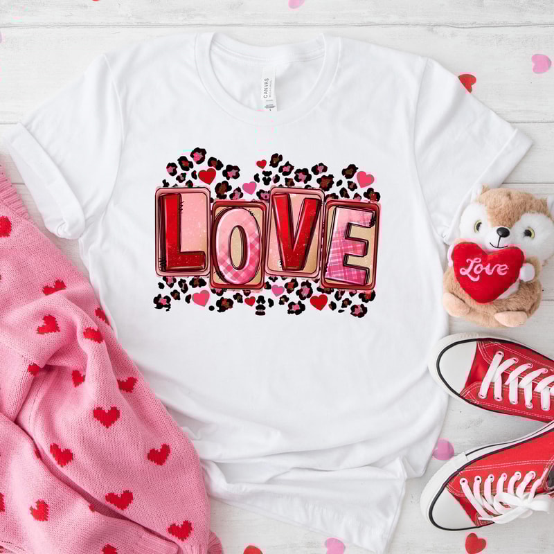 Leopard Print Valentine's Day T-shirt With Love Letter, Valentines Day Shirts For Woman, Love Sweatshirt, Cute Valentine Shirt.jpg