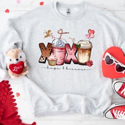valentines day cute xoxo coffee sweatshirt, valentines day cute shirt, valentines day shirt, coffee shirt, couples love