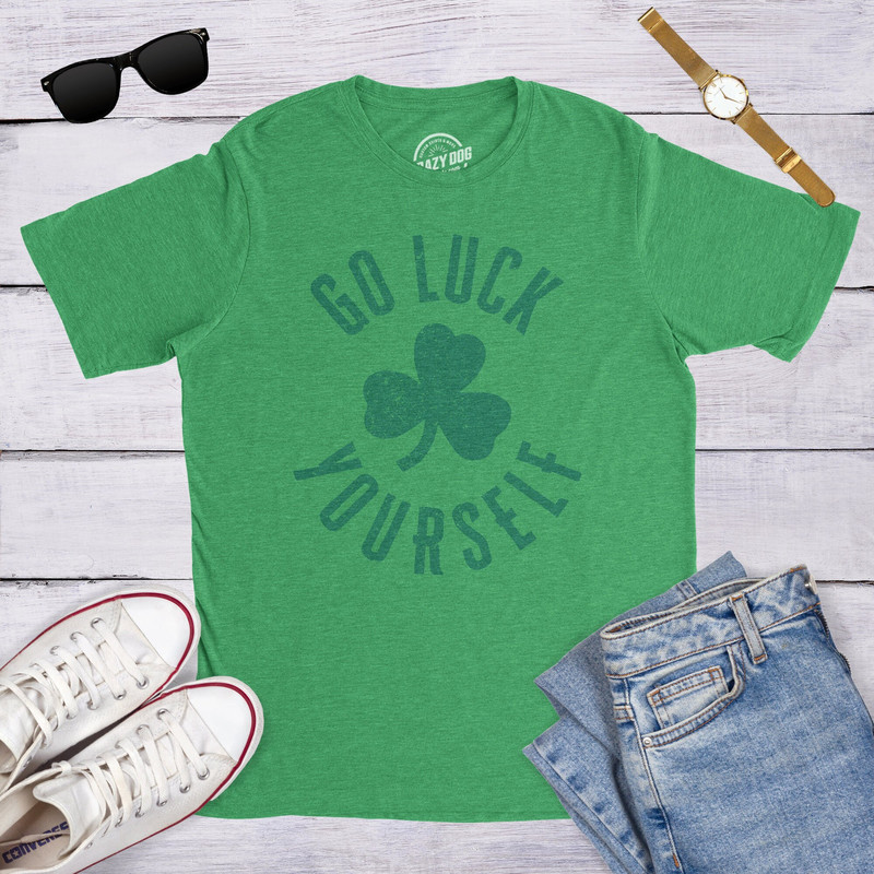 Go Luck Yourself Tee, Clover Shirt, Lucky Irish Shirt, Ireland Drinking T Shirt, Ireland Top Men, Mans Irish Top, Offensive Shamrock Shirts.jpg