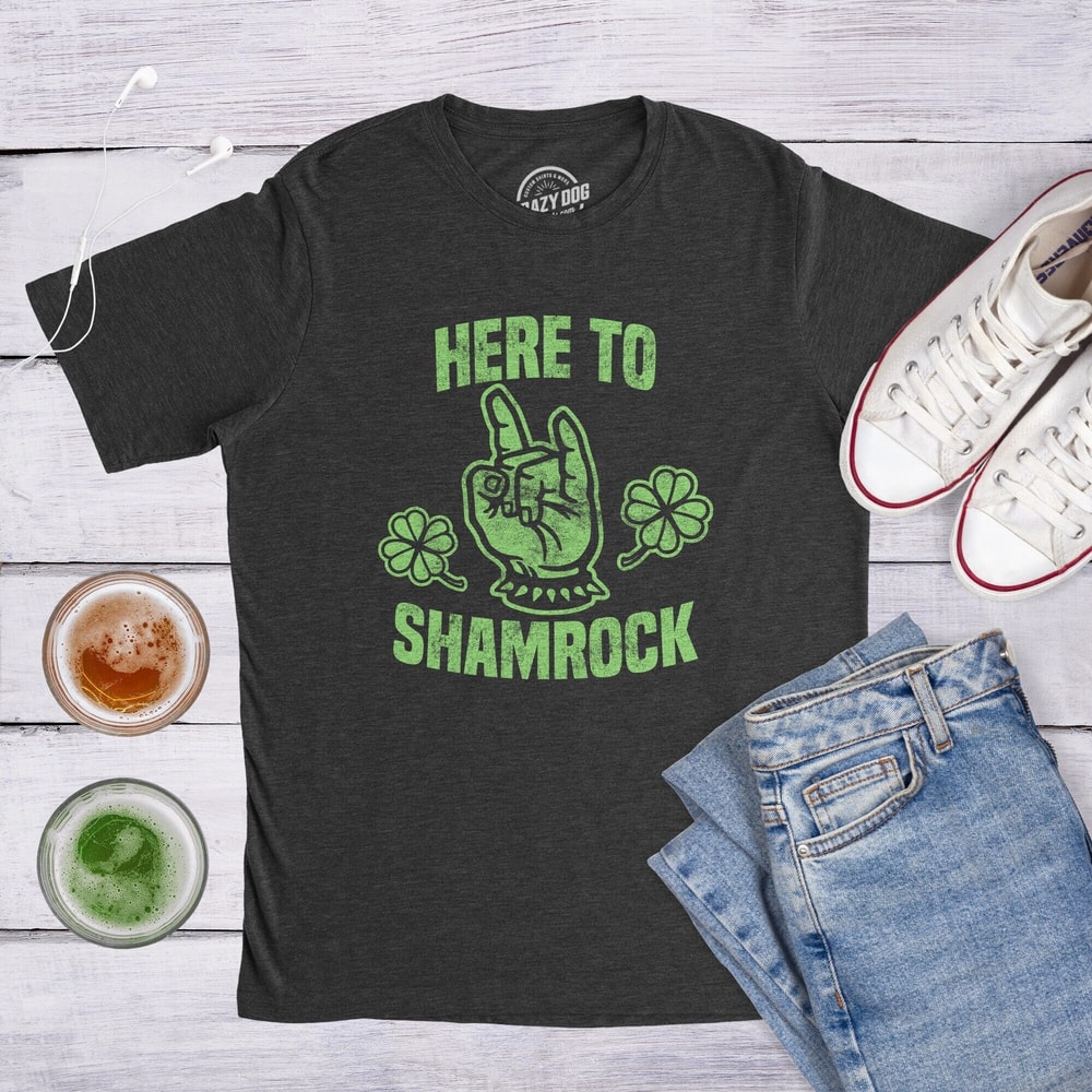 Here To Shamrock, Saint Patricks Day Shirt, Shenanigans Shirt, Rock and Roll Shirt, Shamrock Shirt Mens, Metal Head, Funny Shirts Mens.jpg