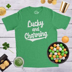 mens lucky and charming shirt, green shamrock shirt, lucky irish shirt, ireland drinking t shirt, irish quotes st patric